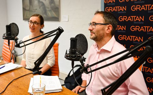 Julie Sonnemann and Peter Goss recording education podcast