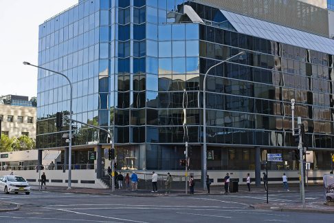 PARRAMATTA, NSW AUSTRALIA - APRIL 6 2020 People lining up at Centrelink during Covid-19 pandemic