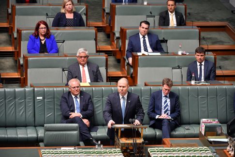 Treasurer Josh Frydenberg delivering the 2020-2021 federal budget