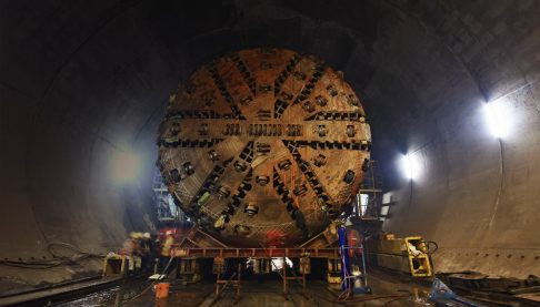 Large tunnel boring machine on an underground construction site